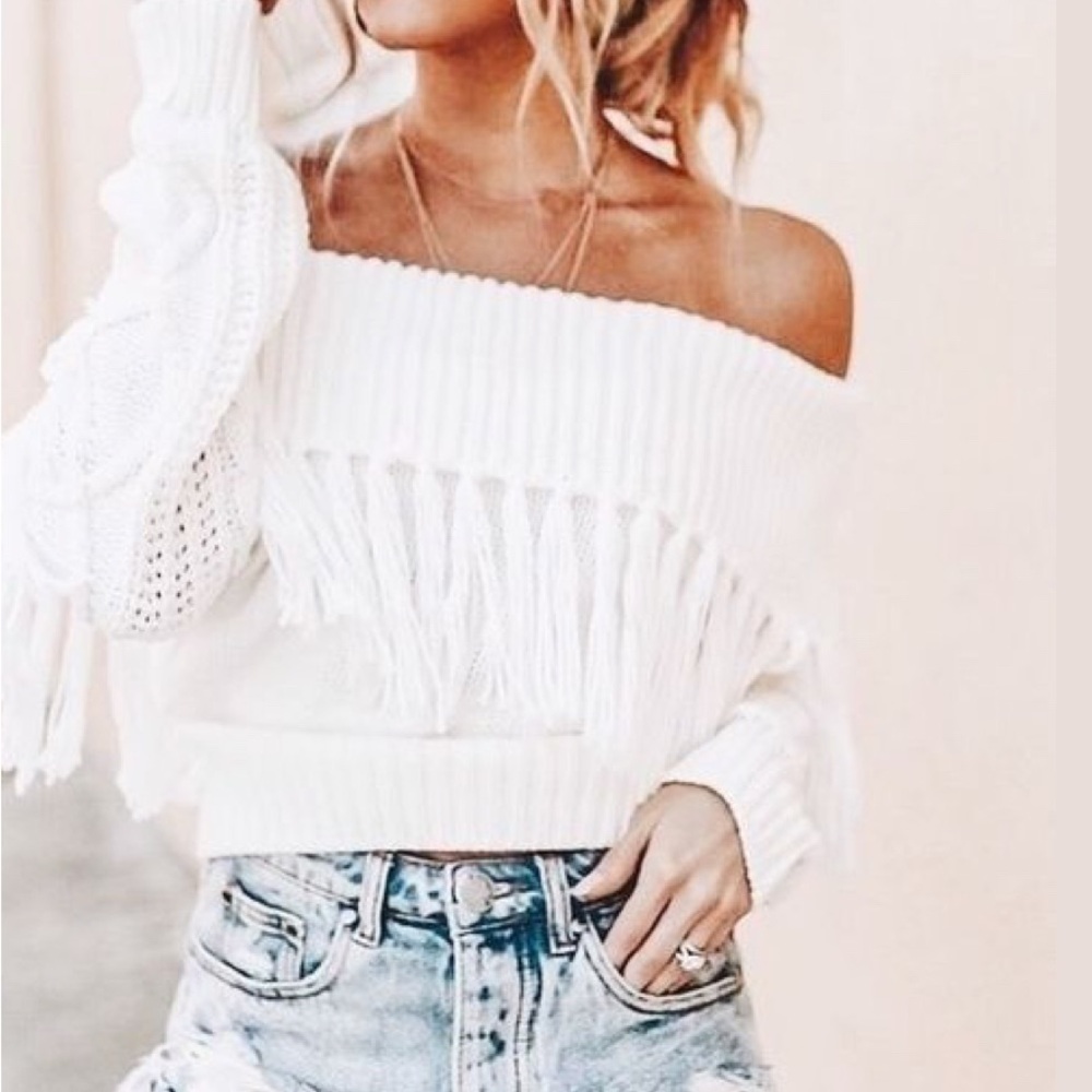 Urban Outfitters White Off-the-Shoulder Sweater